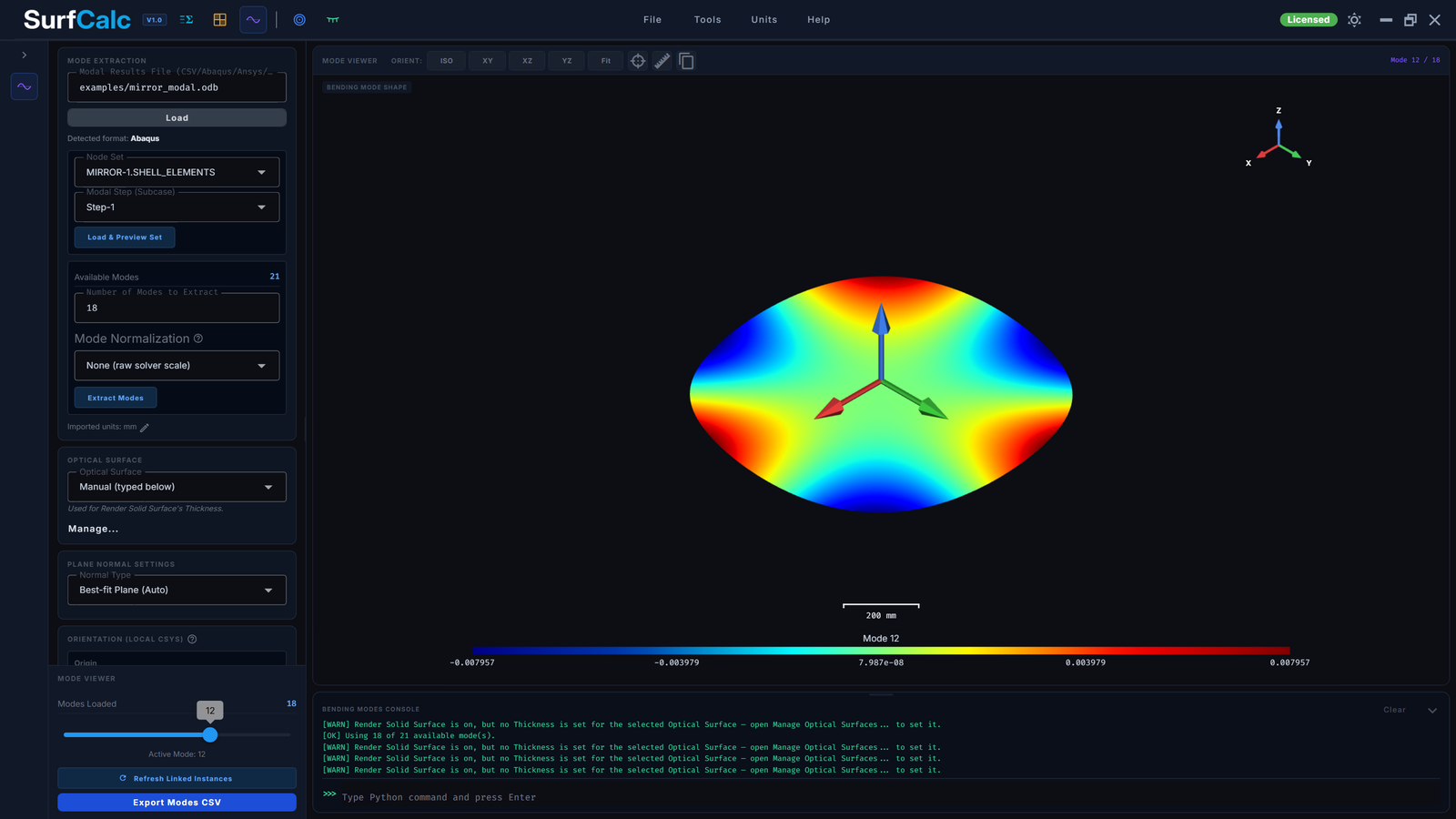 Bending Modes module: an elastic mode shape extracted from a free-free modal run